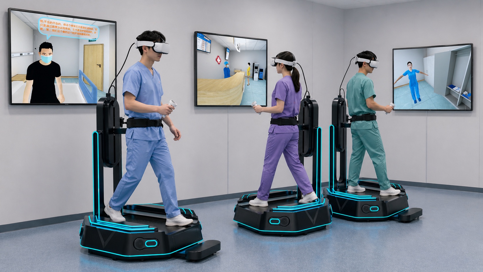 多人协同 VR 与万向跑步机医学训练场景